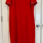 ASHRO Women's Red Dress Beaded Neckline & Sleeves Elegant Party Cocktail Size 16 Photo 0