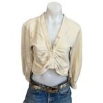 Line and Dot  White Ruched Crop Top SMALL Long Balloon Sleeves Plunging  $97 NEW Photo 3