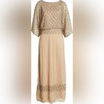 Pisarro Nights Diamond Bead Pattern Boat Neck 3/4 Split Sleeve Gown Rose Size 4 Tan Photo 4