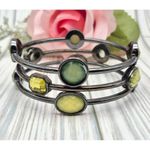 None Gunmetal & Green Bead Station Bangle Bracelets Set Lot of 3 Photo 3