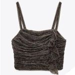 ZARA Gold Silver lurex Metallic Sleeveless Short Crop Top w/Ruffle Front Sz S Photo 1