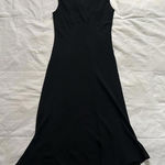 EXPRESS  black silk midi dress bias cut skirt and v neck babydoll styling Size 12 Photo 0