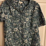 Wonderly  Women's XL Blue Floral Print‎ Short Sleeve Button Up Blouse Top Photo 0