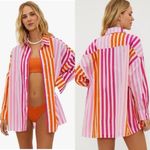 Beach Riot  Alexa Coverup Button Down‎ Top Pink Orange Small Photo 1
