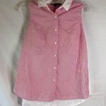 Sharagano Tunic Top Womens Size M Red & White Pinstripe front, white eyelet back Photo 0