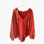 POL  Women's Burnt Orange Asymmetrical Hoodie Top Photo 1