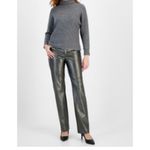 Anne Klein Women’s Gunmetal Faux Leather Straight Slim Pant Grey Bronze Metallic Photo 1
