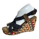 Levi's Levi’s Heels Women Size 8 Slingback Platform Blue Canvas Wedge Bohemian Open Toe Photo 1