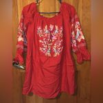 Free People 95.  Off the Shoulder Red Floral Embroidered Mini Dress Sz medium Photo 2