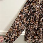 ZARA Chiffon Floral Semi Sheer Beaded Embellished Pleated Keyhole Top Medium Photo 11