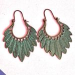Rustic green Patina Leaf Motif Filigree Hoop Earrings Photo 4