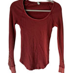 We The Free  Thermal Top Fitted XS Red Long Sleeve Crochet Cuff‎ Waffle Knit Boho Photo 0