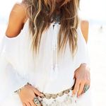 Ekouaer  white bell sleeve cold shoulder cover up Photo 2