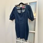Betsey Johnson  Puff-Sleeve Dark Denim Wash Mini Dress Retro Pinup Chic Size M Photo 3