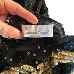 Laurence Kazar Vintage 80s Cocktail Party Black Gold Sequined Beaded Silk Dress Photo 5