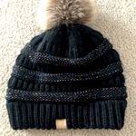 SO  Women’s Black with Metallic Specks Cozy Soft Knit Hat with Pom Pom- OSFM Photo 0