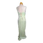 Vtg Y2K Jessica McClintock Pale Green Velvet Shimmer Lace Up Maxi Dress Sz 8 Photo 2