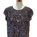 Altar'd State  Medium Top babydoll Sequin Blouse Y2K Ruffle Shirt Gunmetal Grey Photo 0