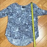 Fred David Blue and White 3/4 Sleeve Relaxed Blouse Photo 5