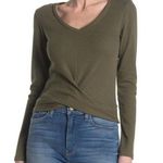 Abound  Olive Green Cropped Twist Front Long Sleeve V Neck Waffle Knit Top S Photo 0