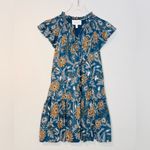 Cleobella Lydia Blue Gold Organic Cotton Flutter Sleeve Mini Babydoll Dress Photo 3