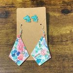 Unicorn Studs Floral Dangle Earrings Set Teal‎ Blue Photo 1