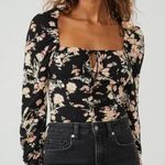 Free People Hilary Printed Floral Top in Black Combo Photo 0