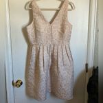 J.Crew Factory New Pink Rose Gold V Neck Jacquard Flare Dress Photo 2