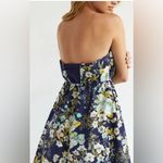 Anthropologie  | Floral Ruffled Strapless Blue A-Line Dress, Size M Photo 2