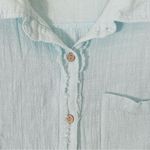 Davi & Dani  Blue Bishop Sleeve Wood Button Down Blouse Size L Photo 3