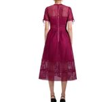 Self Portrait Burgundy Lace Midi Dress US 6 Short Sleeve A Line Photo 12