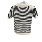 Black White Striped Polo Collar Short Sleeve Knit Top Women's Medium Photo 1