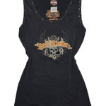 Harley Davidson Y2K Studded Ribbed Skull Wings Embroidered Tank Top Black Size L Photo 0