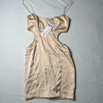 Oh Polly NWT  Tan Ocean Shinmer Satin Rhinestone Cut Out Mini Dress Photo 3