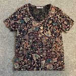 Peruvian Connection  Pima Cotton Floral V-Neck Blouse Size Medium Photo 0