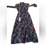 RTR Saloni Jacqui B Long Sleeve Multicolor Feather Print Side Slit Maxi Dress 2 Blue Photo 15