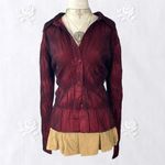 Coldwater Creek Whimsygoth Romantic Burgundy Black Crinkle Frilly Ruffle Button Up Mesh Blouse L Photo 1