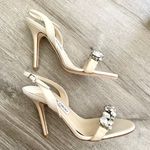 Jimmy Choo ivory satin rhinestone sling back heels 36 Photo 5