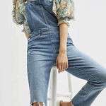 Paige Blue Sierra Denim Distressed Crop Frayed Jeans Romper Jumpsuit Overalls 24 Photo 0