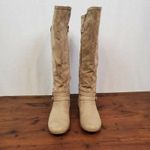 JustFab Womens Boots 7 Brown Suede Knee High Zip Up Flat Pull-On Almond Toe Photo 1