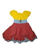 Dress Size ML Square Dance Country Farm Yellow Red Floral Skirt Blue Lace Trim Photo 13