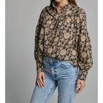 Sundays  Camelia Black Floral Ruffle Collar Top Blouse Shirt Size‎ Large Photo 2