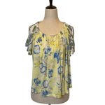 Free People ‎ Yellow Baja Babe Printed Cold Shoulder Short Sleeve Top Size XS Photo 4