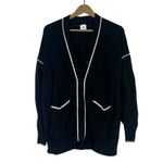 CAbi  V-Neck Chore Cardigan Womens M Black White Oversized Preppy Old Money Photo 1