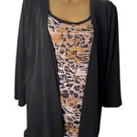 Christopher & Banks Faux Twinset Top Mixed Print Open Front Black XL Photo 0