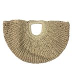 Women's Half Moon Straw Purse Clutch Bag in Cream Woven Beach Retro Tan Photo 3