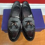 Stuart Weitzman  "Chap" Black Patent Leather and Grey Flannel Tassel Loafers 6.5 Photo 1