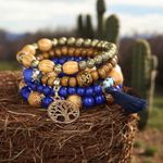 Blue Boho Chic Multilayer Wooden Beads Bracelet Tree of Life Elastic Bracelet Tan Photo 5