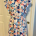Merona  A-Line Flutter Sleeve Dress M White Coral Floral Tie Back Summer Brunch Photo 0