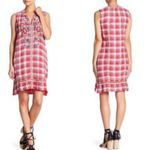 Johnny Was  Nadia Peasant Tank Dress Plaid Red Embroidered Boho Sleeveless Large Photo 11